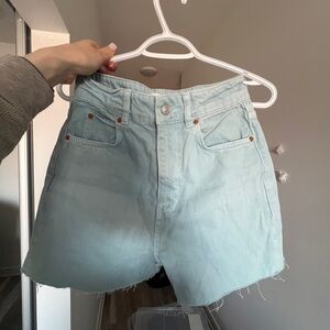 Zara Blue Jean Shorts High-Waisted Frayed Hem